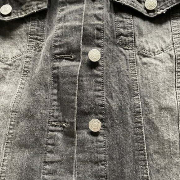 Eightytwo Denim Distressed Jean Jacket w grey sweatshirt sleeves hood - XL NWOT - Picture 11 of 13